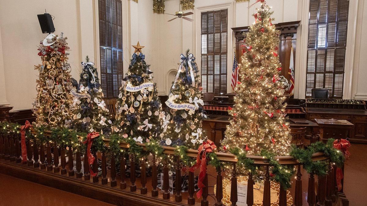 Christmas trees on display at the Merced County Courthouse Museum on Wednesday, Nov. 27, 2024. The annual Christmas tree exhibit features more than 80 trees and runs through Dec. 30. A Christmas Tree open house will be held on Dec. 1 and include live entertainment including musical performances.