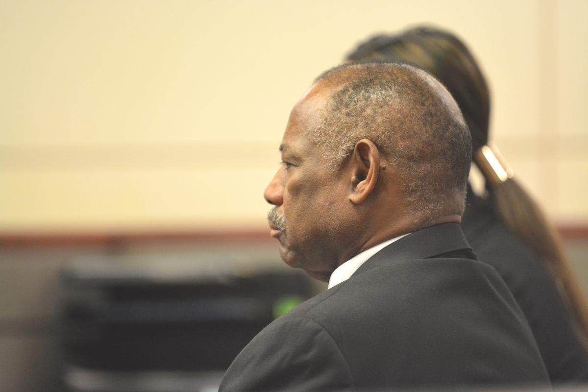 Tommy Jones, a former Los Banos mayor and school board trustee, listens to visiting Judge Leslie C. Nichols during a hearing Tuesday, March 26, 2019, in Merced Superior Court. He was sentenced to probation after pleading guilty to aiding and abetting an elected official to become financially interested in a contract.