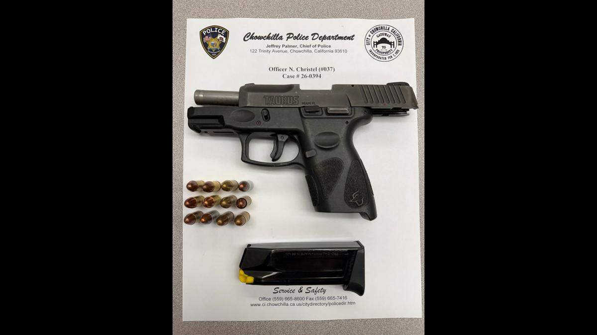 A loaded gun was found during a search of a vehicle on Sunday, March 15, 2026.