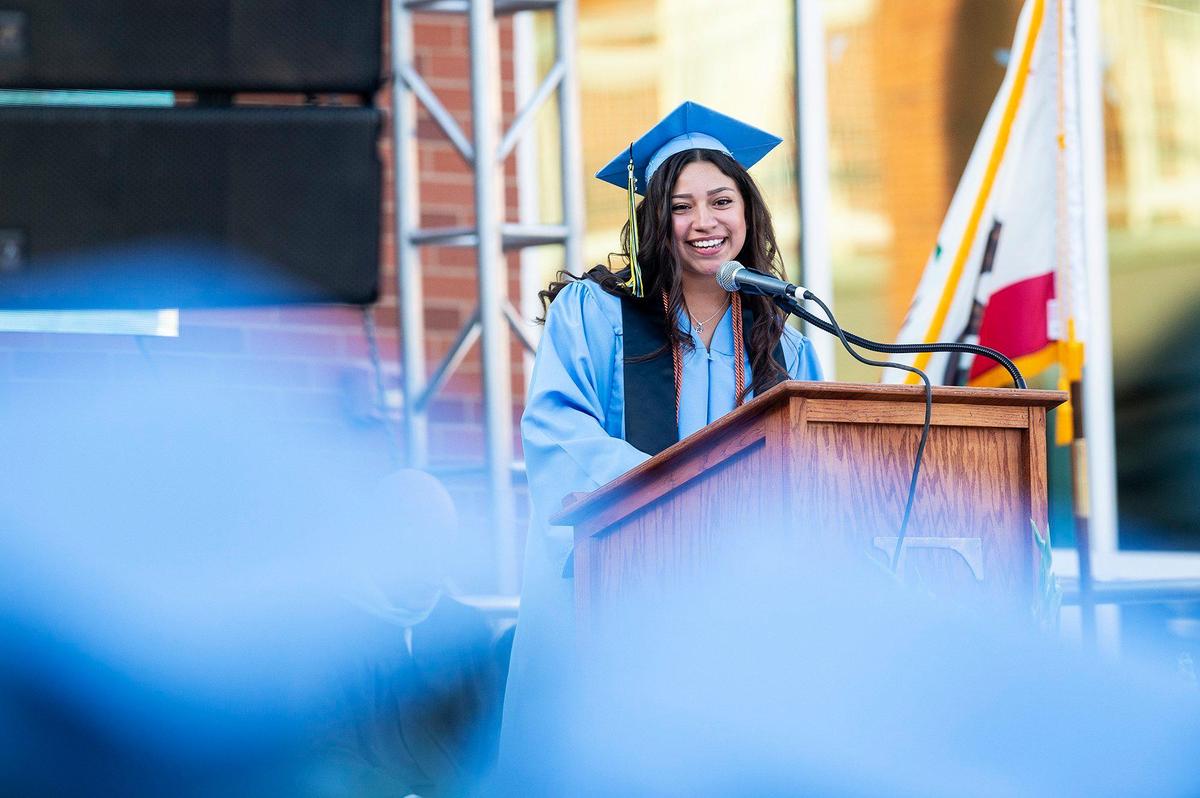 Speaker-at-Large Gabrielle Jasso, address fellow graduates during a commencement ceremony for the El Capitan High School class of 2022 on the El Capitan High School campus in Merced, Calif., on Thursday, June 2, 2022.