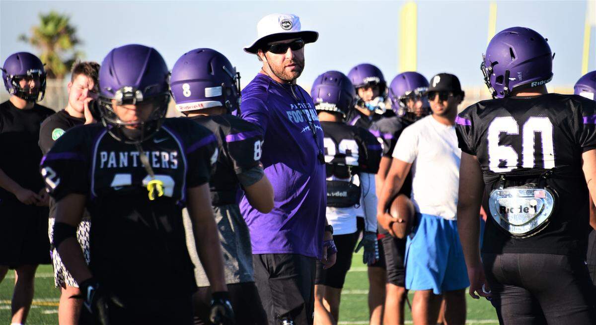 Pacheco High School head coach Jeremy Siemiller directs practice on Wednesday, Aug. 2, 2023.