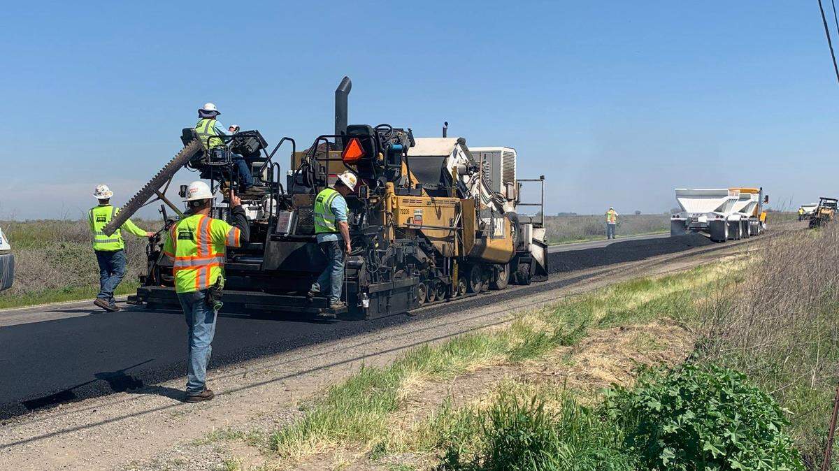 Road construction was started on Henry Miller Avenue near Los Banos on Tuesday morning.