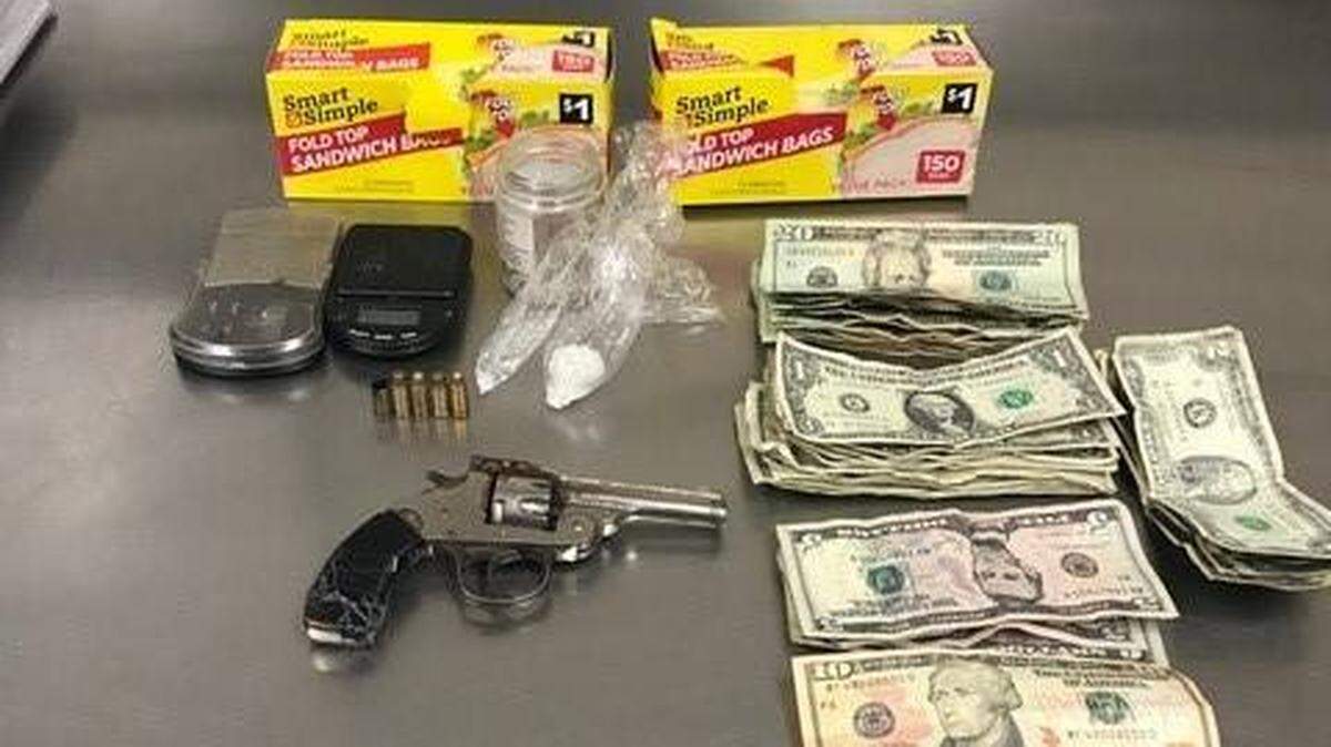 The gun and drugs allegedly in the possession of Jonathan Zamora, 24, of Planada on Thursday, Dec. 6, 2018, according to Merced police.