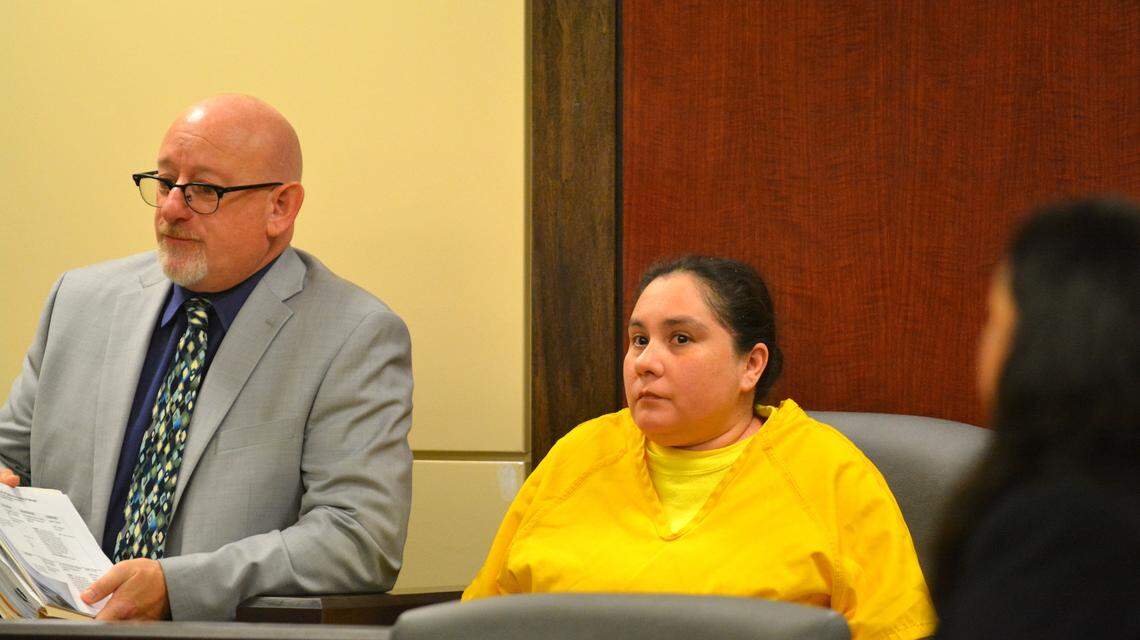 Melissa Bal, 39, of Dos Palos, right, listens to Merced County Judge Jeanne Schechter with her attorney, Jonathan Richter, left, during her sentencing hearing Thursday, Dec. 19, 2019. She was committed to the Department of State Hospitals for life after she was found not guilty by insanity for brutally stabbing her mother to death on Oct. 11, 2017.