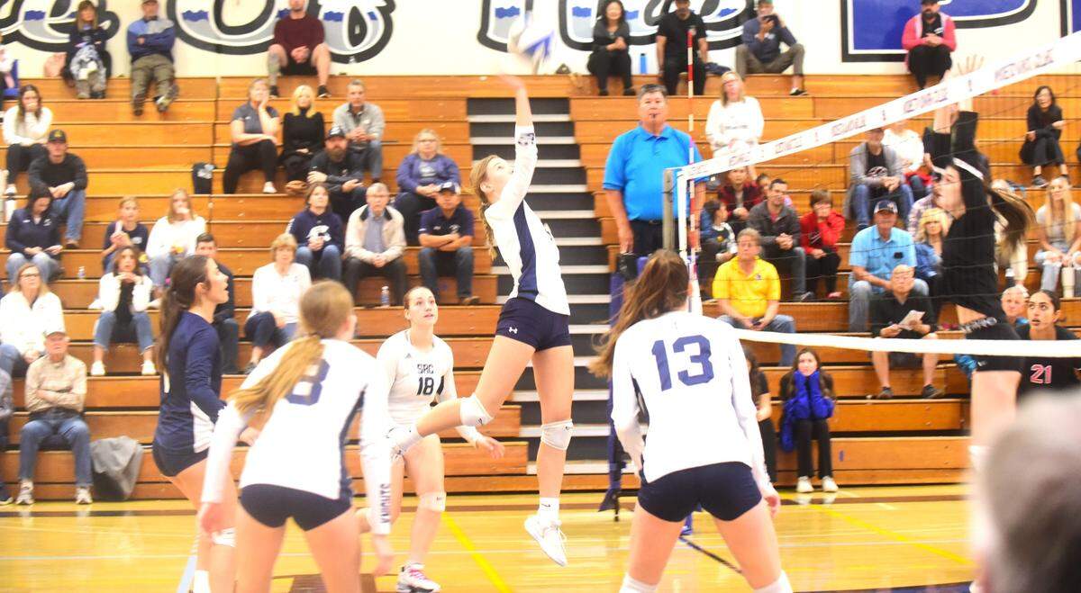 Stone Ridge Christian sophomore Peyton Shaw hits the ball during the Sac-Joaquin Section Division VI championship match against Sacramento Country Day on Saturday, Nov. 4, 2023 at Modesto Junior College.