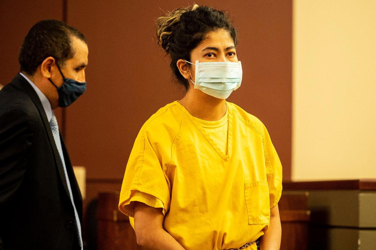 Patricia Ortiz, 30, of Le Grand, exits the courtroom after appearing before Judge Carol Ash during an arraignment hearing at the Merced County Superior Courthouse in Merced, Calif., on Tuesday, Feb. 22, 2022. Ortiz is accused of killing her three children after their bodies were discovered in their Le Grand apartment on Jan. 12, 2022.