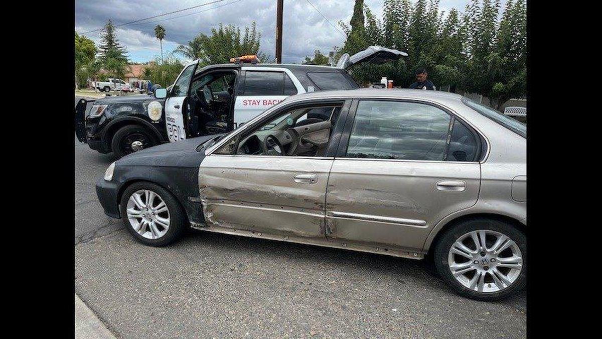 A 38-year-old man accused of robbing a woman and ramming a police vehicle in Merced on Saturday was arrested after a pursuit, according to the Merced Police Department. Image courtesy of Merced Police Department.