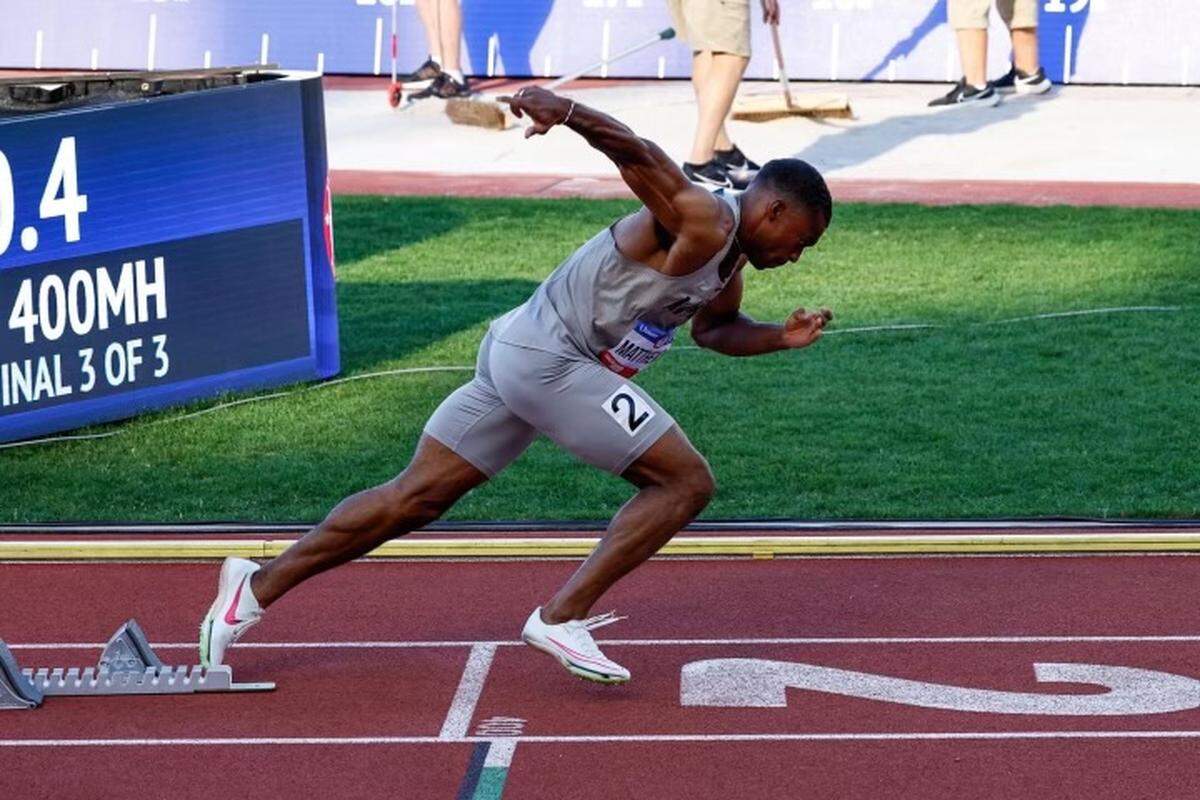 Former El Capitan High track star Brian Matthews competes in the 400-meter hurldes at the Olympic Track & Field Trials in Oregon in June.