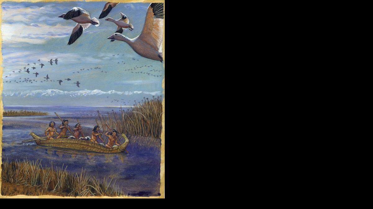  This is Laura Cunningham’s “Old Tulare Lake Under the Sierra,” a 2006 oil painting on toned cotton rag paper. Her vivid artwork brings the San Joaquin Valley’s past to life.
