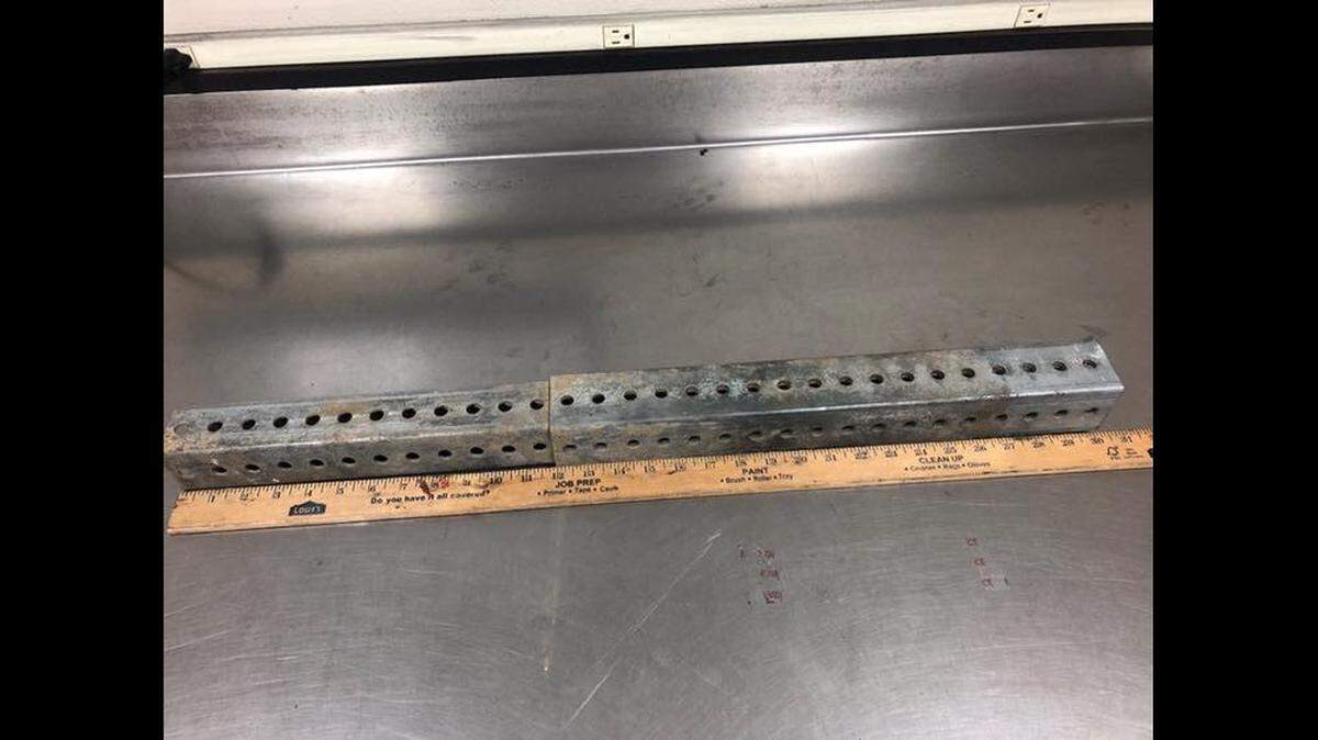 A 31-year old man was arrested for suspicion of strong-arm robbery after he threatened employees at Walmart in Merced with this metal pole.