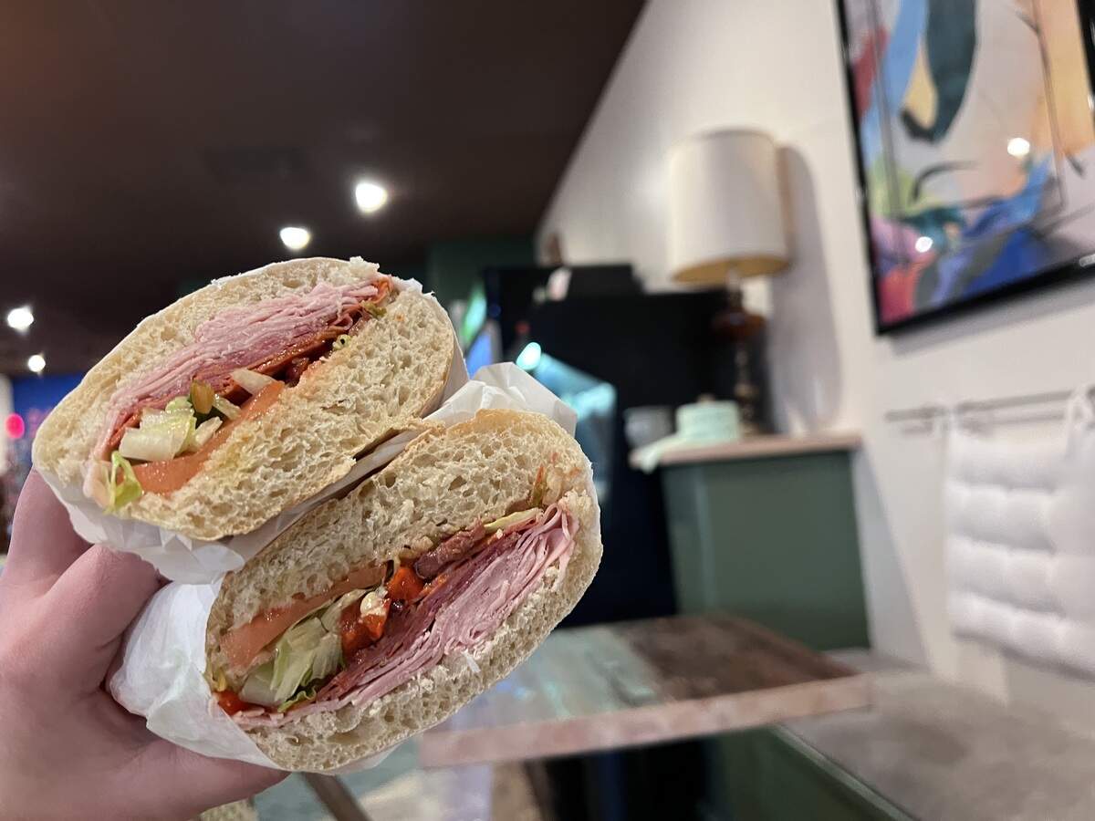 The Vespa sandwich at The Goods Italian Market and Deli is made on house-baked Italian bread and packed with imported ham, capicola, salami, pepperoni, provolone, olive tapenade, lettuce, tomatoes and Italian vinaigrette.