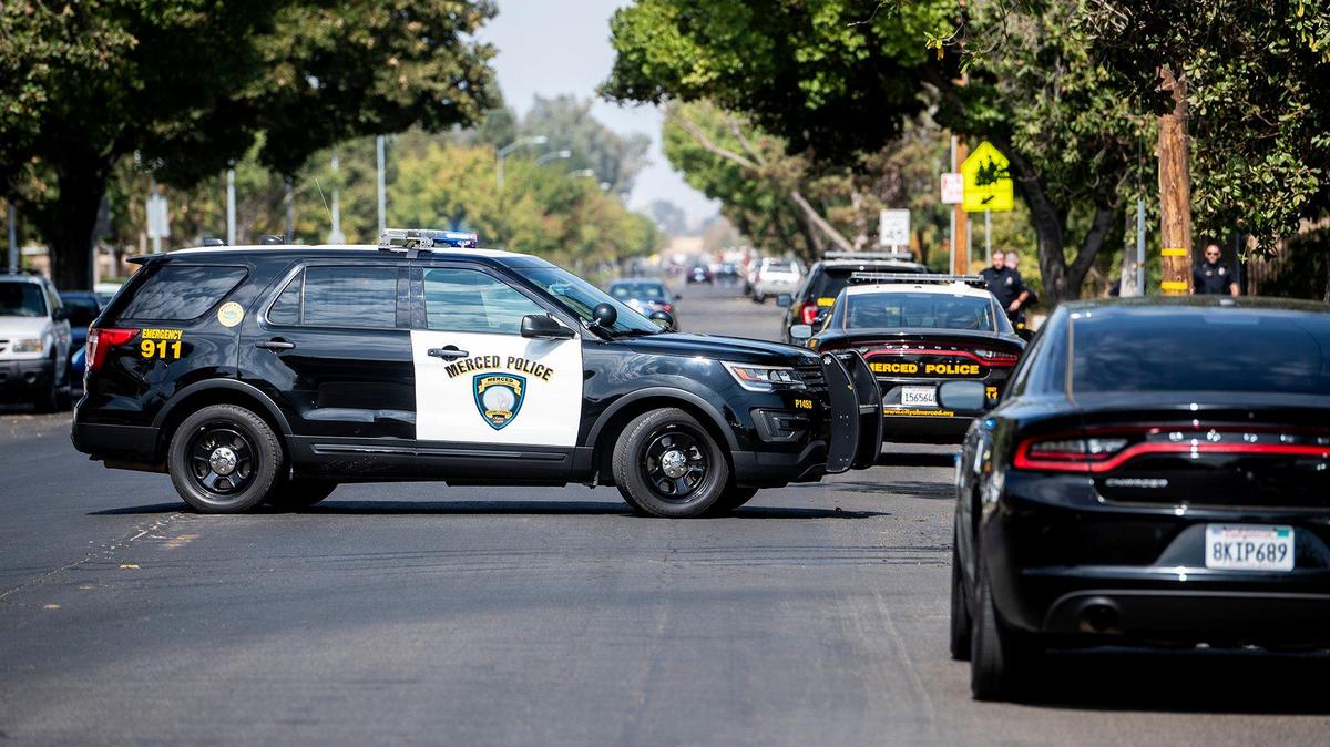 The Merced Police Department investigates the scene of a hit-and-run collision that injured an elderly male and elderly female pedestrian in the 3200 block of Parsons Avenue in Merced, Calif., on Thursday, Oct. 7, 2021.