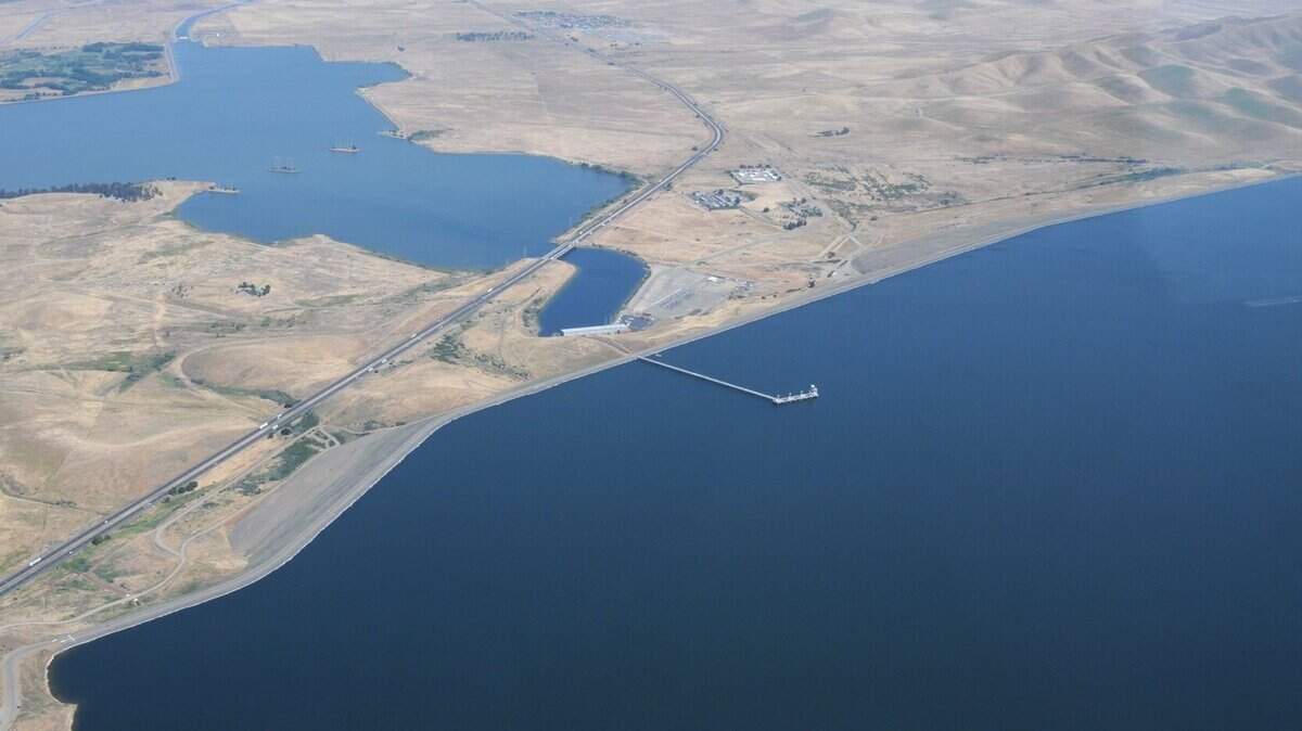 A an aerial view of the San Luis Dam is shown. A one-hour aerial tour of Los Banos area and San Luis Dam for two people are among the prizes in this year’s Los Banos Rotary silent auction.