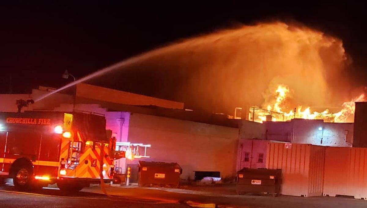 Fire crews battled a blaze that destroyed an apartment located atop the historic Cornaggia’s Bakery building in Chowchilla early on Saturday, June 11, 2022. There were no injuries reported.