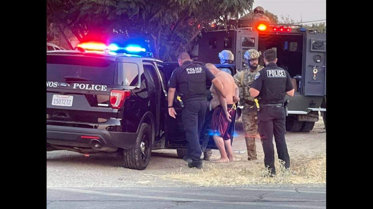 Suspect Jerry Galindo Martinez, 36, of Los Banos, turns himself into officers after allegedly breaking into a Los Banos home on Friday, June 18, 2021.