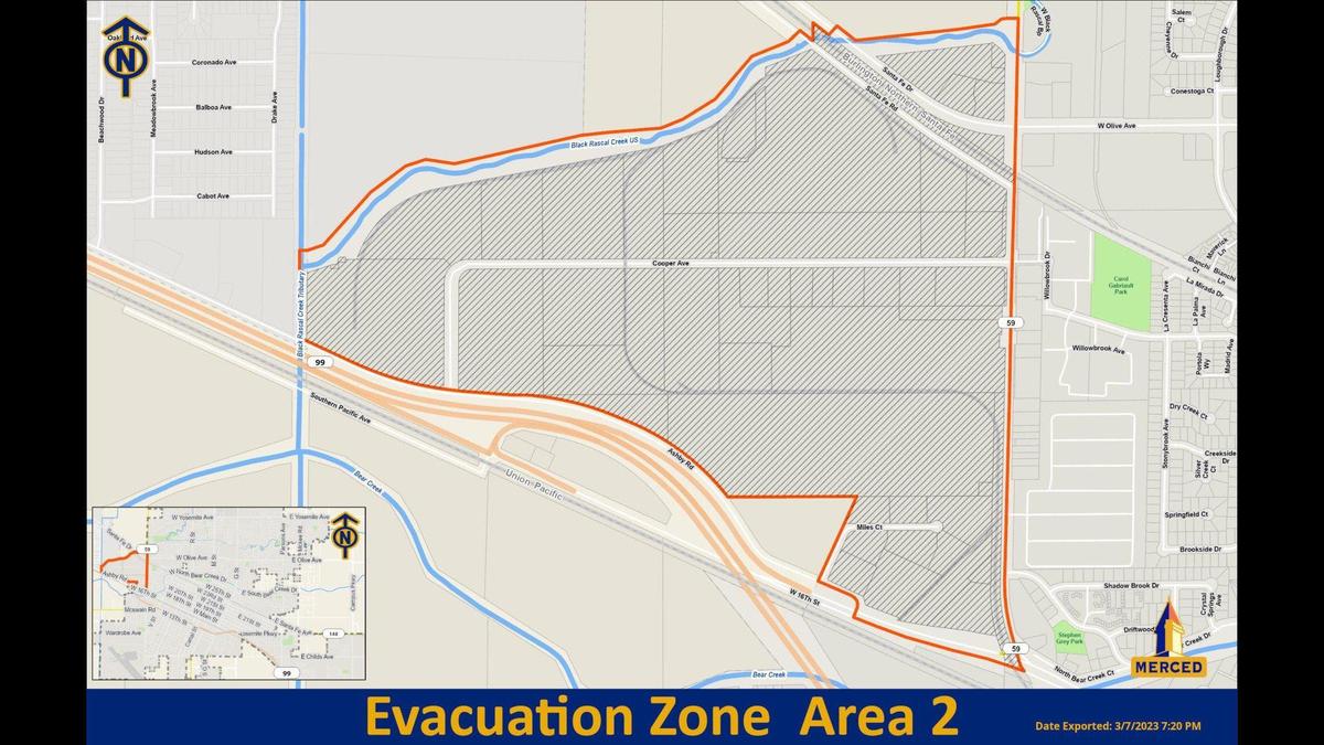 Evacuation warnings have been lifted for some areas near Bear Creek, according to the City of Merced. Images courtesy of City of Merced.