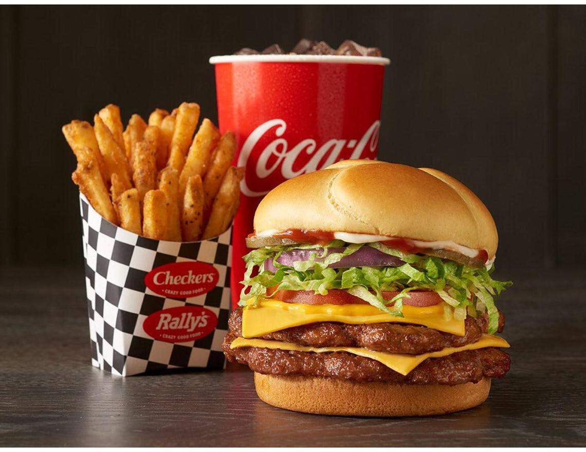 The Big Buford Combo meal at Rally’s features a cheeseburger with two beef patties, served with French fries and a drink.