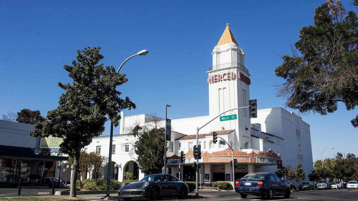 A view of the Merced Theatre in downtown Merced, Calif.