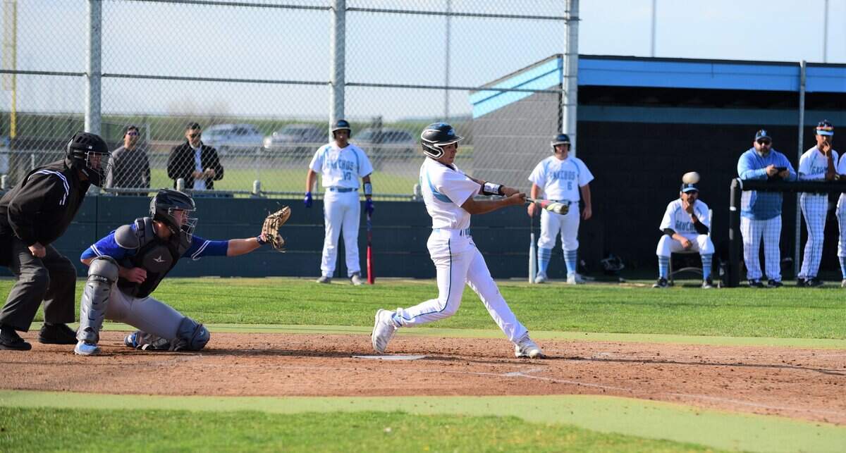 El Capitan High senior Anthony Perez connects on a double to drive in a run during a game against Atwater on Tuesday, March 10, 2020 at El Capitan High School.