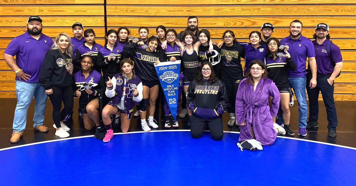 The Livingston High girls wrestling team won the first-ever Sac-Joaquin Section dual championship on Saturday, Feb. 1, 2025 at Lincoln High in Stockton, Calif.