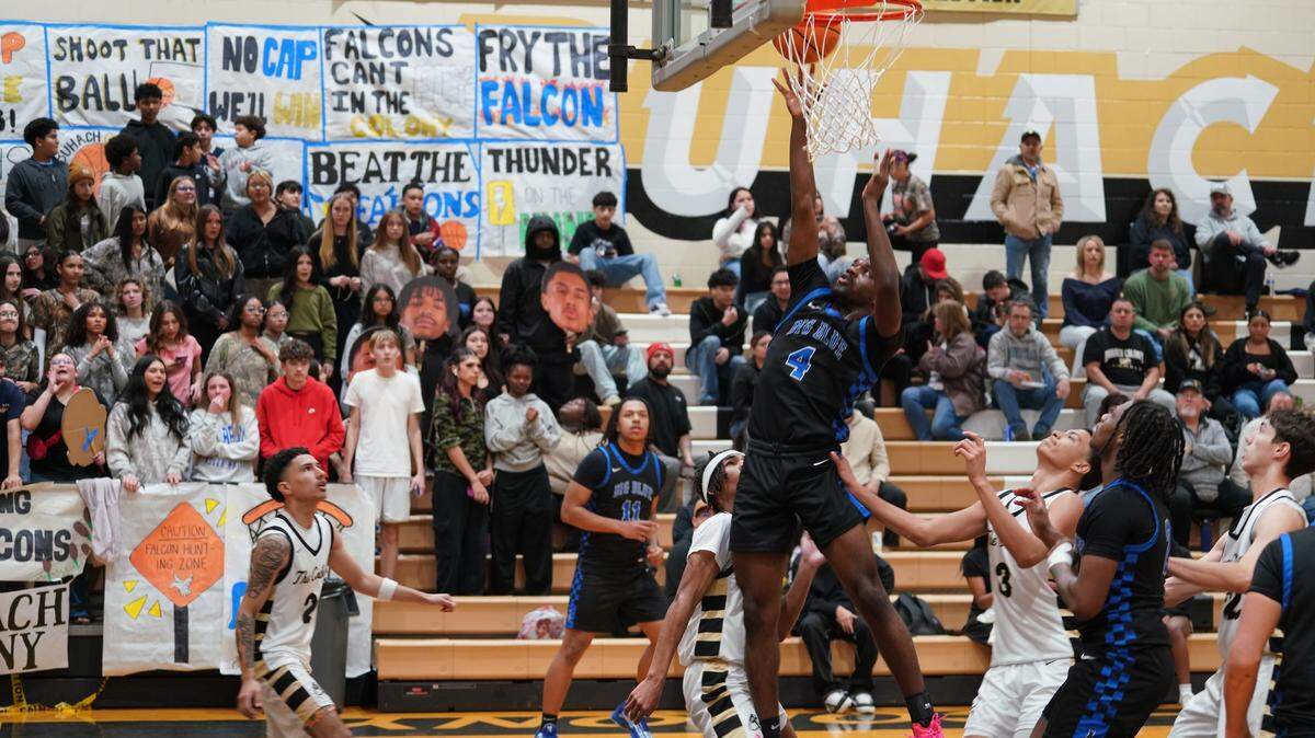 Atwater’s Peter Idialu lays in a shot during the Falcons’ win over Buhach Colony on Wednesday.