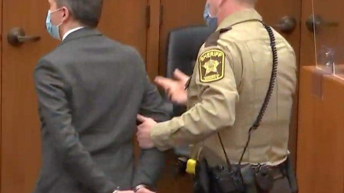 Derek Chauvin is placed in custody after his guilty verdict on all charges is read on Tuesday, April 20, 2021.