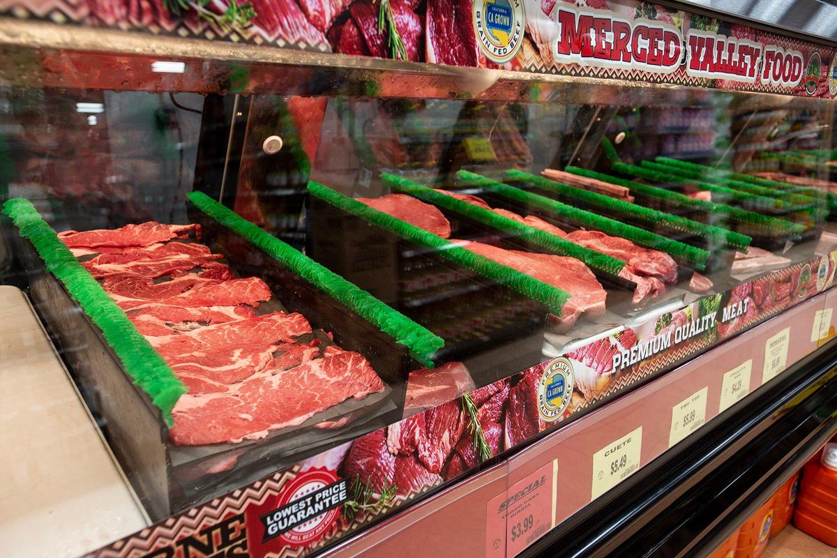 The meat counter at Merced Valley Food located at 1640 Yosemite Parkway inside the Merced Plaza in Merced, Calif., on Wednesday, June 4, 2025.