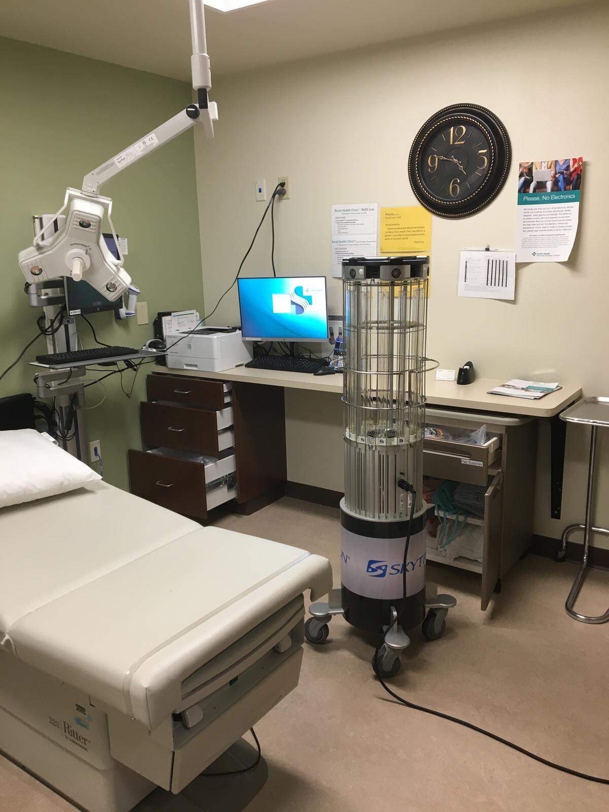 An ultraviolet light technology robot is used at the Sutter Health Rural Health clinic in Los Banos to clean the waiting area and exam rooms in 30 to 45 minutes.