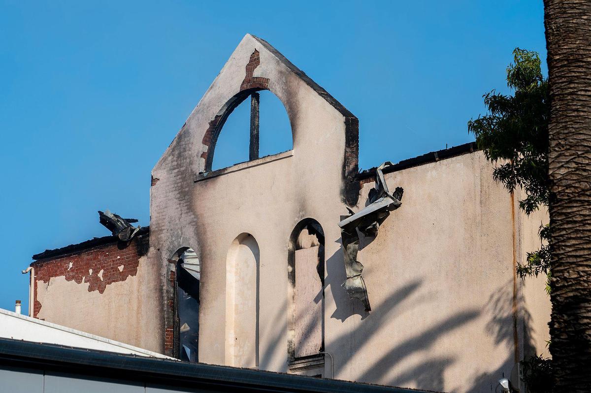 City and county fire crews respond to a structure fire at the historic Merced County High School building located at 2125 M Street in Merced, Calif., on Monday, Dec. 2, 2024. Fire officials said the cause of the fire is under investigation.