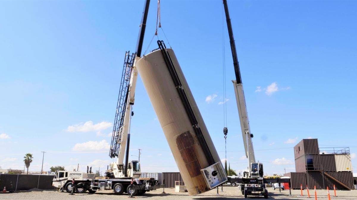 The Hilmar Cheese Factory donated a 30,000 silo to the Merced County Fire Department on Tuesday, Sept. 20, 2022. The 42 feet-tall silo will be used to simulate real-life emergency scenarios involving agricultural and food processing equipment.
