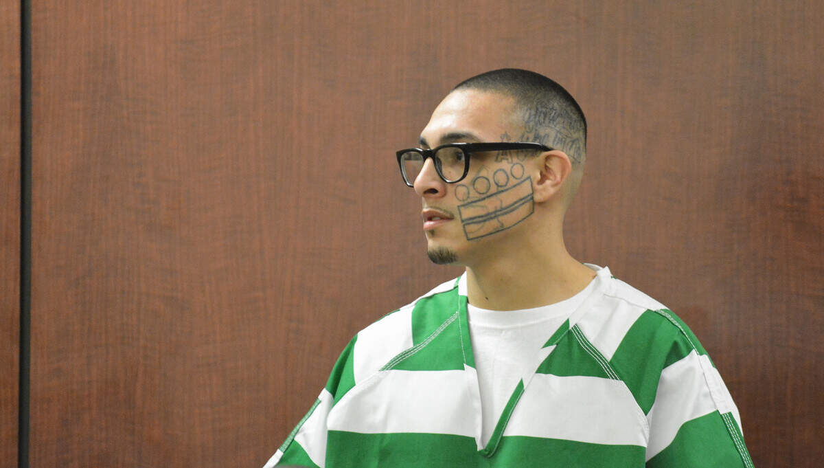 Reyes Carrillo, 25, stands during his sentencing hearing Friday, Dec. 13, 2019, in Merced Superior Court as Merced County Judge Jeanne Schechter hands down a sentence of 45 years to life in prison for a 2018 jailhouse assault that almost killed a man.