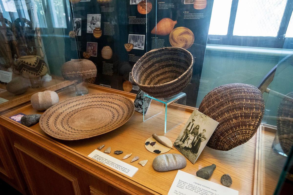 Charm Stones and other historical items on display at the Merced County Courthouse Museum in Merced, Calif., on Thursday, Aug. 22, 2024. Built in 1875, the building served as a courthouse until 1950 and as a county administration building until 1970. The building opened as a history museum in 1983.