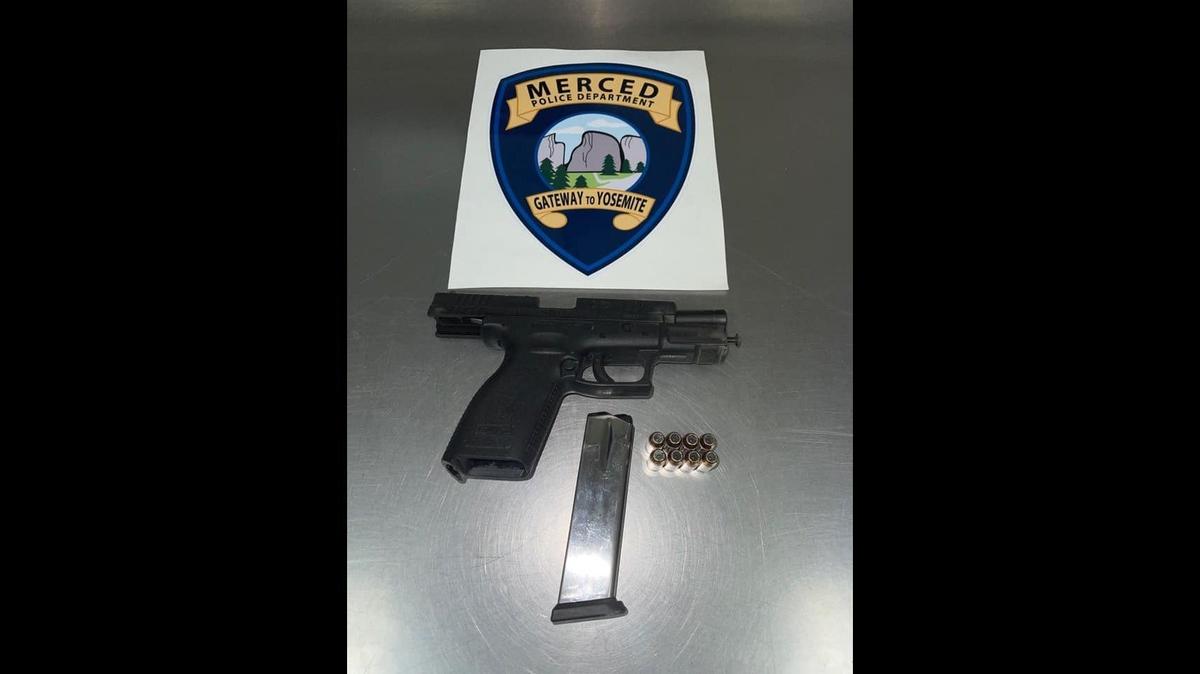 Two suspected gang members were arrested Saturday after they were found with a stolen gun following a pursuit in Merced, according to the Merced Police Department. Authorities said the pursuit began when an officer attempted to stop the vehicle for an expired registration. Image courtesy of Merced Police Department.