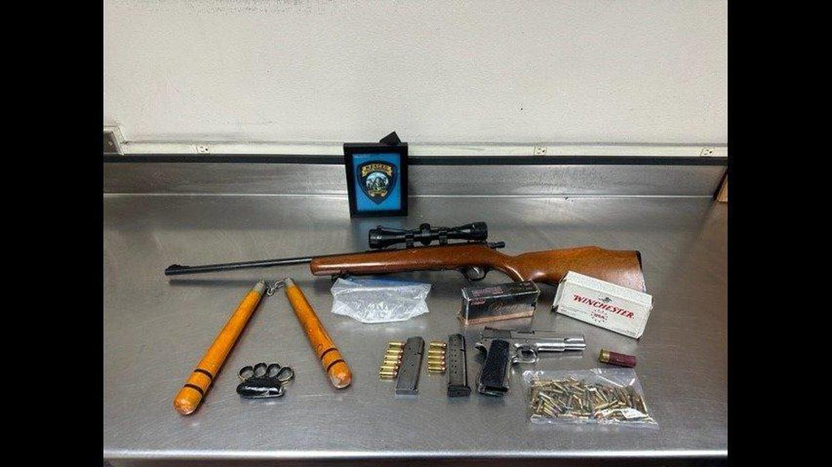 A 61-year-old man was arrested on multiple charges including possession of firearms after officers served a search warrant in Merced on Tuesday, according to the Merced Police Department. Image courtesy of Merced Police Department.