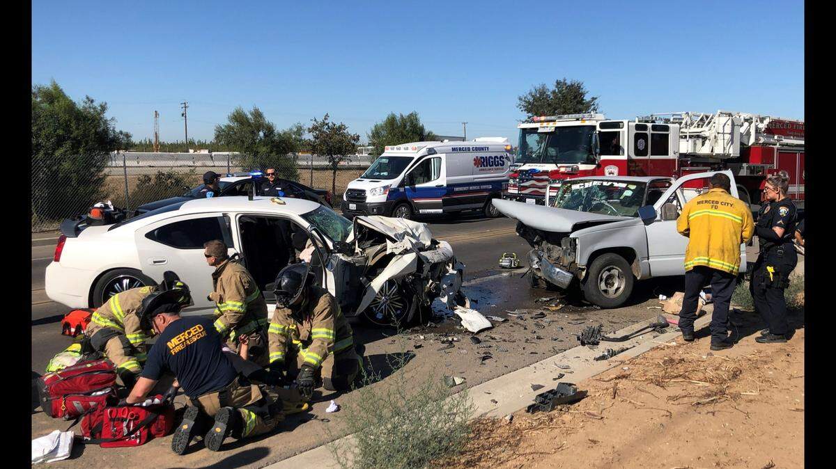 Four people were taken to the hospital after suffering injuries in a suspected DUI collision Friday morning, Sept. 30, 2022, in Merced, California, according to police.
