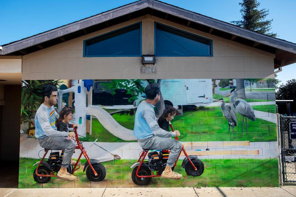 A mural by artist Eddie Rodriguez on on the side of the McNamara Youth Center building at McNamara Park in Merced, Calif., on Friday, Jan. 10, 2025.
