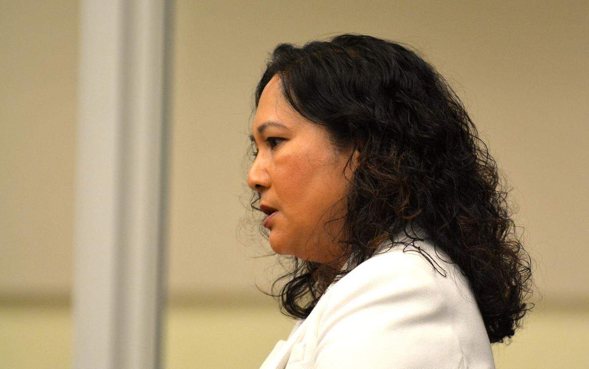 Stockton-based attorney Mary Bird talks with Merced County Judge David Moranda during her client, Los Banos 21-year-old Ivan Andrade’s, July 31, 2019, court hearing at the Los Banos courthouse on vehicular manslaughter, hit and run and several other charges stemming from a March 10, 2019, crash that killed 19-year-old Madera woman Marlyne Vidales.