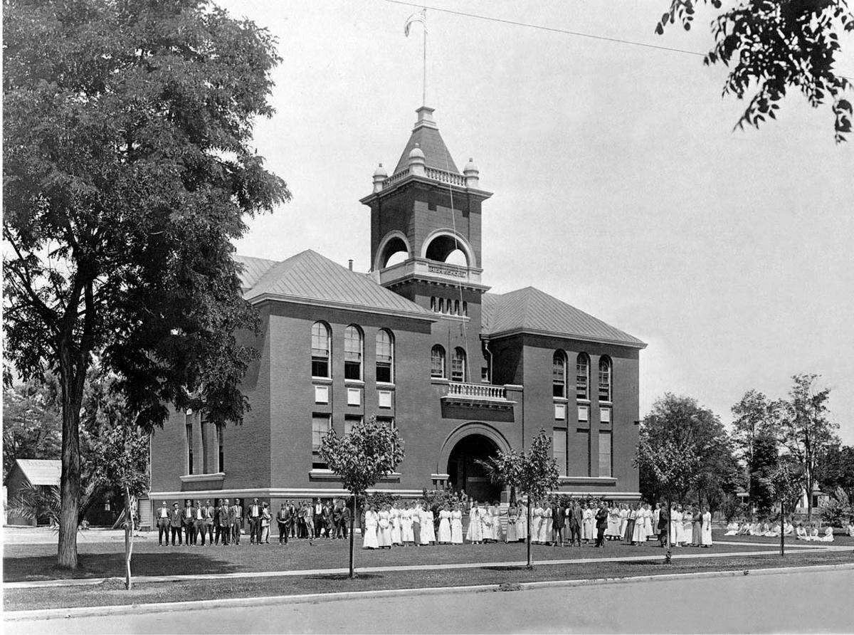 The historic Merced County High School building built in 1897. Image courtesy of Merced County Historical Society.