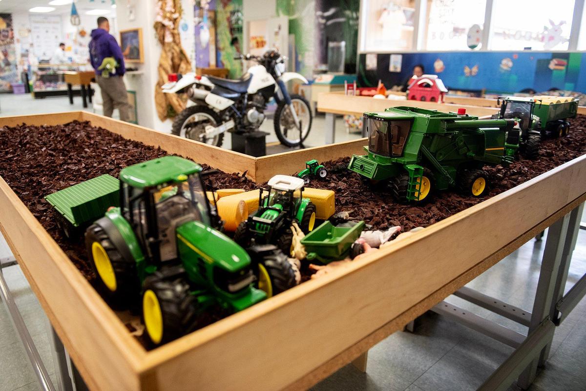 Toy farming equipment for children to play with at the Kids Discovery Station located at 350 W. Yosemite Ave. in Merced, Calif., on Wednesday, March 12, 2025.