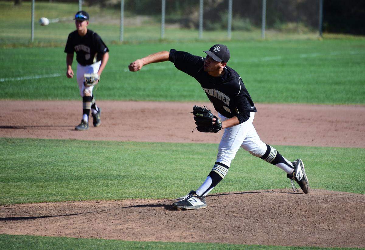 Buhach Colony High senior Alex Kendrick delivers a pitch during Friday’s Sac-Joaquin Section Division III playoff game against Rio American. Kendrick pitched six innings to pick up the win.