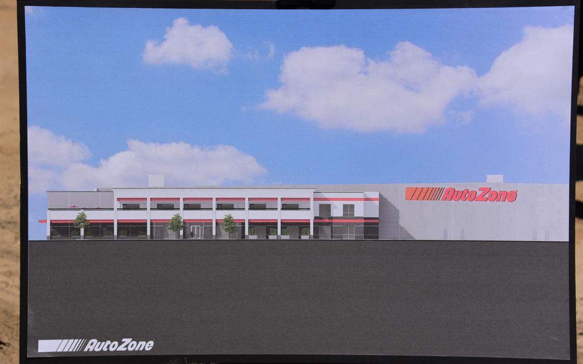 An artist’s rendering of the new $150 million AutoZone distribution center that will soon be built in Chowchilla, Calif.