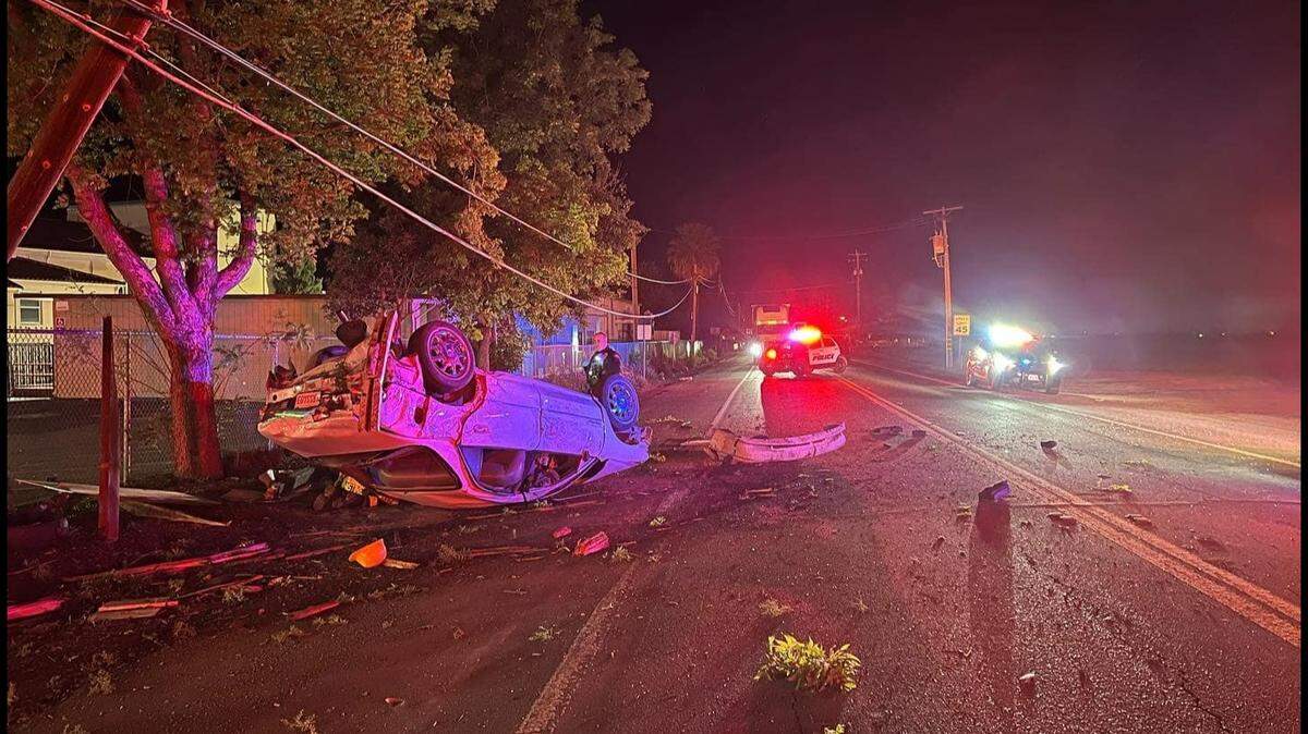 A two-vehicle crash in Gustine on April 28 sent one person to the hospital, police said.