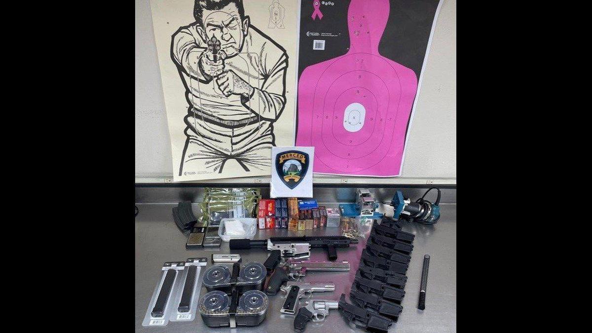 Authorities are looking for a man after locating guns, narcotics and firearm manufacturing equipment at his residence in Merced on Saturday, according to the Merced Police Department. Image courtesy of Merced Police Department.