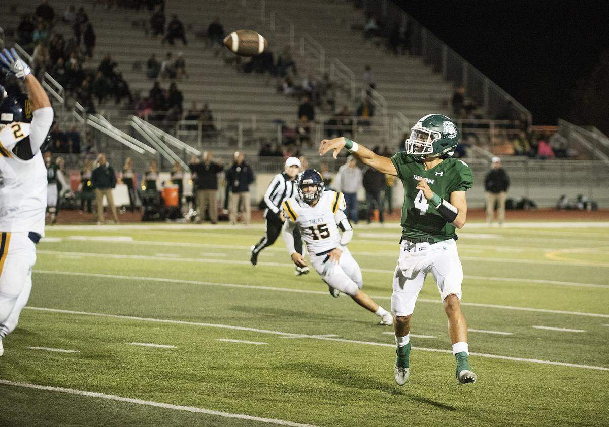 Tracy quarterback Logan Fife. shown here against Turlock in 2017, has thrown eight touchdowns in two win over Buhach Colony the last two years.
