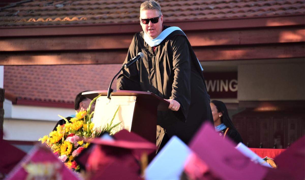 Merced Union High School District superintendent Alan Peterson speaks during the Golden Valley High School graduation ceremony on Thursday, June 1, 2023.