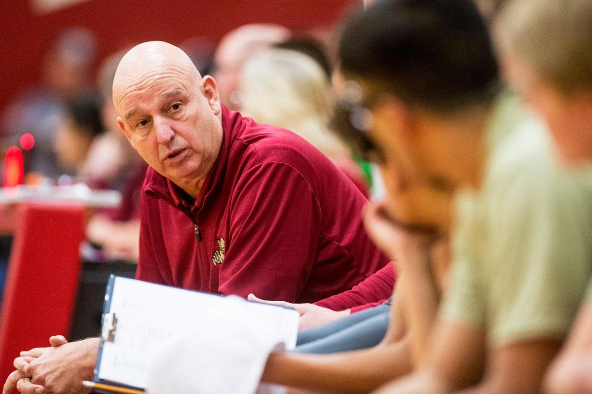 Golden Valley head coach Keith Hunter looks down his bench during a game against El Capitan at Golden Valley High School in Merced, Calif., on Wednesday, Jan. 23, 2019.