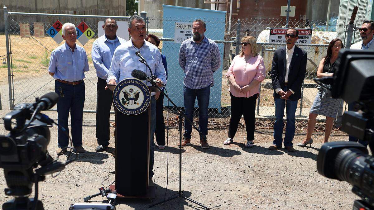 Sen. Alex Padilla, D-California, made his first official visit to the Central Valley with a “listening tour” that included a look at the Dos Palos municipal water treatment plant on July 16, 2021.