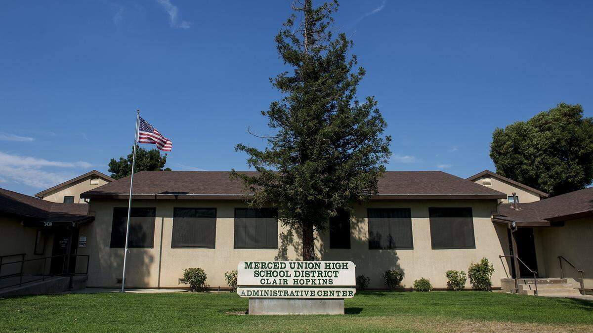 The Merced Union High School District Clair Hopkins Administrative Center in Atwater, Calif., on Friday, Aug. 3, 2018.