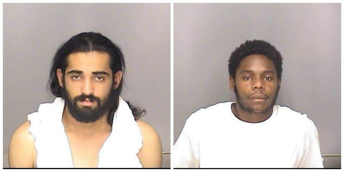 From left, Mathew Coronado, 19, and Earl Marcell Brewer, 22, both of Merced, were arrested by officers Wednesday morning on suspicion of assault with a deadly weapon or force likely to cause great bodily injury.