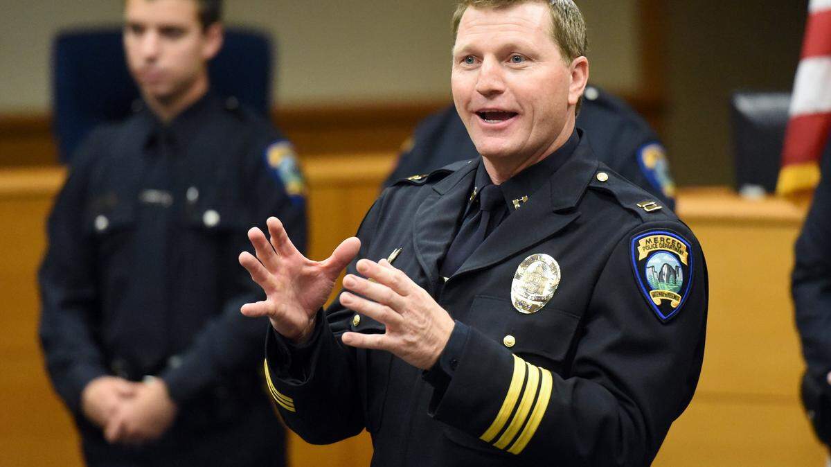 Chris Goodwin, a 21-year veteran of the Merced Police Department, has been named Interim Police Chief. Goodwin, pictured here in 2016 after he was promoted to captain, takes over for Norman Andrade, who retired.